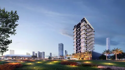 A striking tower is located in the middle of a vibrant park